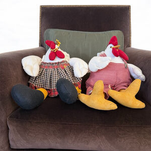 Mr and Mrs Rooster Handmade 9" Tall Chicken & Rooster